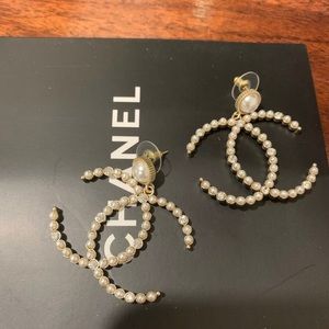 Authentic large gold color Chanel Pearl CC  dangle